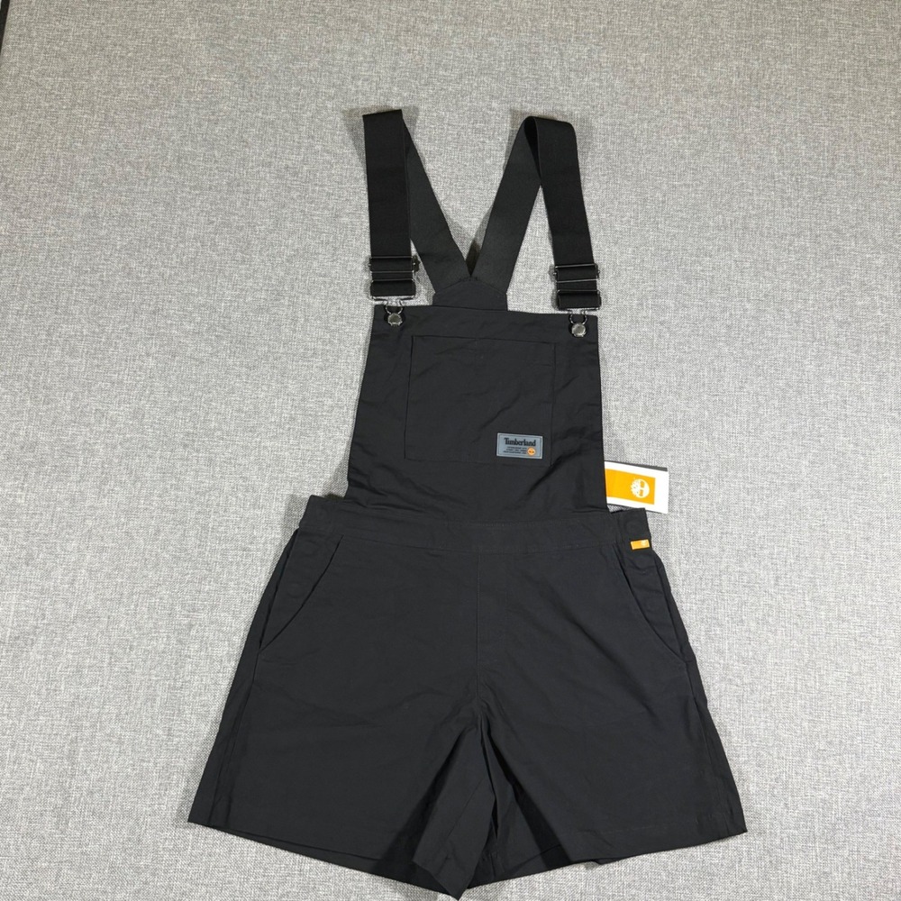 NWT Timberland Black Overall Bib Stretch Shorts Women L Utility Gorpcore Hiking